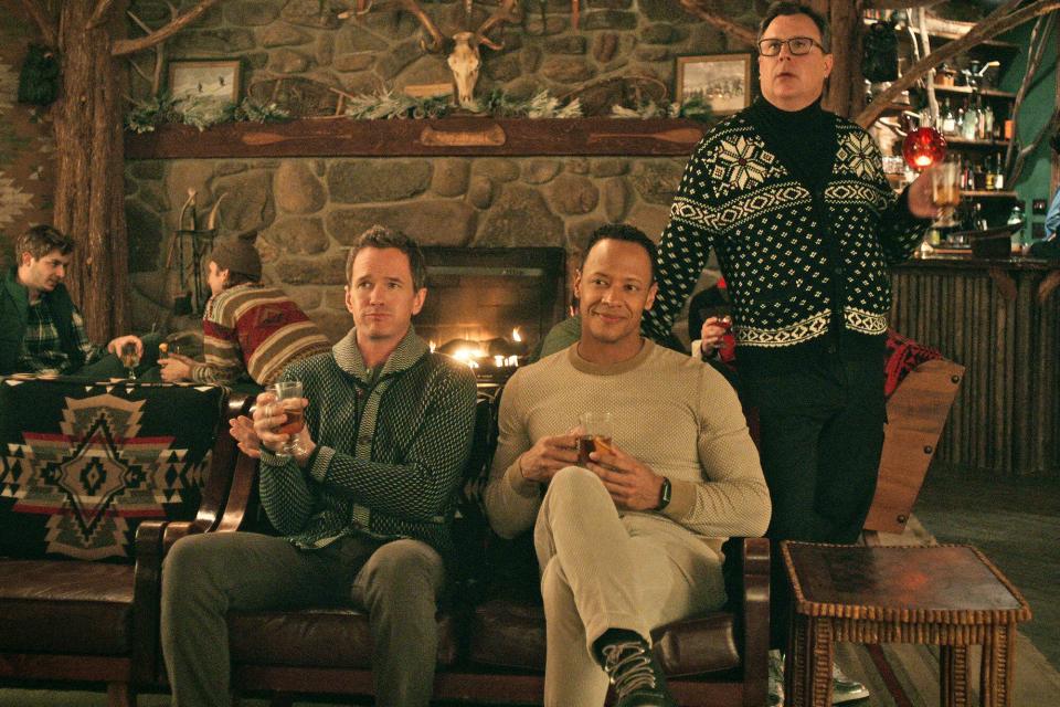 Uncoupled. (L to R) Neil Patrick Harris as Michael Lawson, Emerson Brooks as Billy Jackson, Brooks Ashmanskas as Stanley James in episode 107 of Uncoupled. Cr. Courtesy of Netflix © 2022