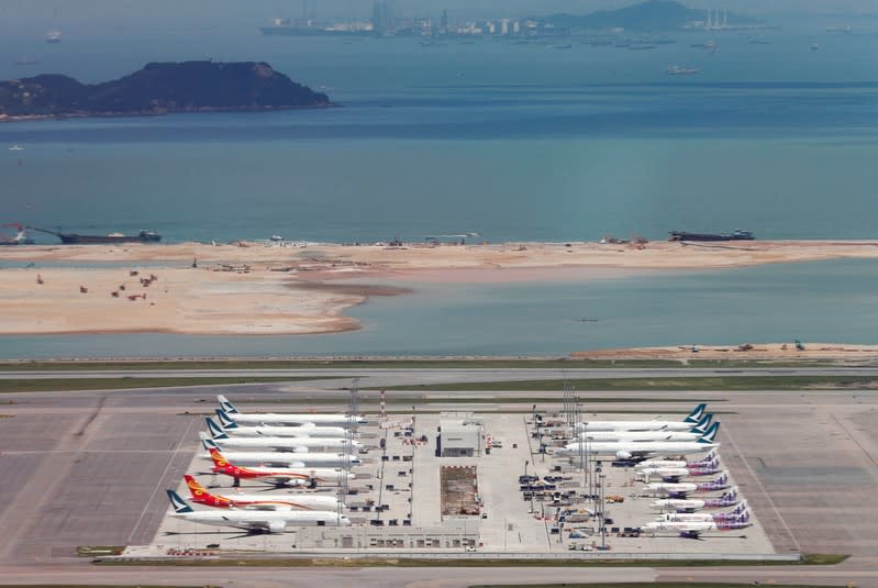 FILE PHOTO: Cathay Pacific Airways planes are seen at the Hong Kong International Airport
