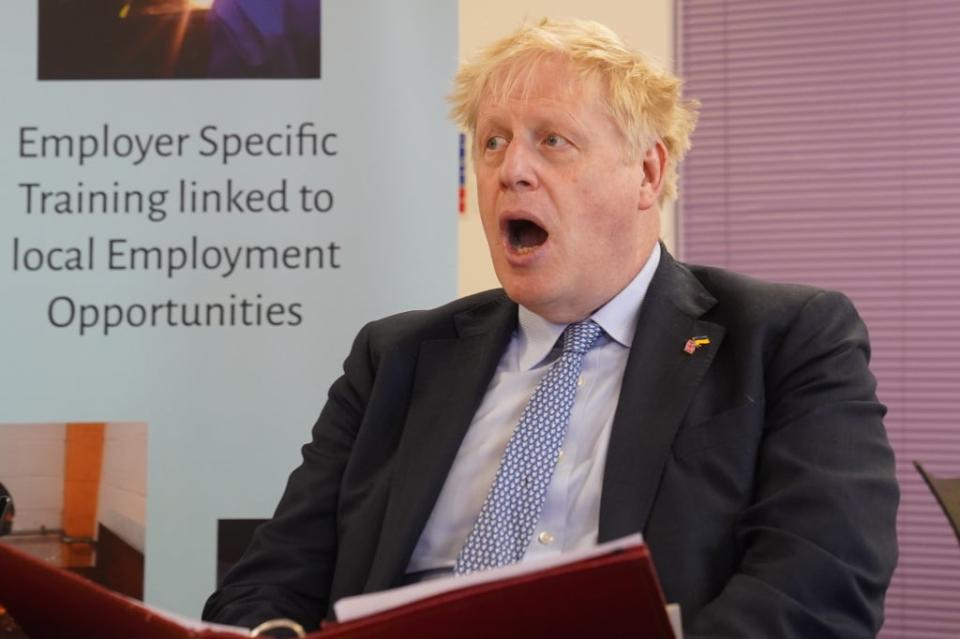 Prime Minister Boris Johnson during a visit to CityFibre Training Academy in Stockton-on-Tees, Darlington (Owen Humphreys/PA) (PA Wire)