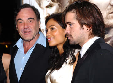 Director Oliver Stone , Rosario Dawson and Colin Farrell at the Hollywood premiere of Warner Bros. Alexander