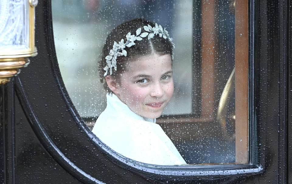 LONDON, ENGLAND - MAY 06: Princess Charlotte departs the Coronation of King Charles III and Queen Camilla on May 06, 2023 in London, England. The Coronation of Charles III and his wife, Camilla, as King and Queen of the United Kingdom of Great Britain and Northern Ireland, and the other Commonwealth realms takes place at Westminster Abbey today. Charles acceded to the throne on 8 September 2022, upon the death of his mother, Elizabeth II. (Photo by Stuart C. Wilson/Getty Images)