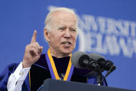 President Joe Biden delivers his keynote address to the University of Delaware Class of 2022 during its commencement ceremony in Newark, Del., Saturday, May 28, 2022. (AP Photo/Manuel Balce Ceneta)