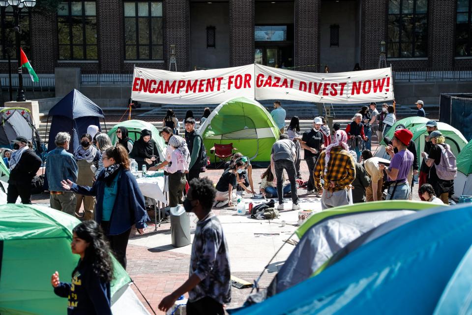 University of Michigan students set up a protest encampment in support of Gaza at the Diag in Ann Arbor on Monday, April 22, 2024.