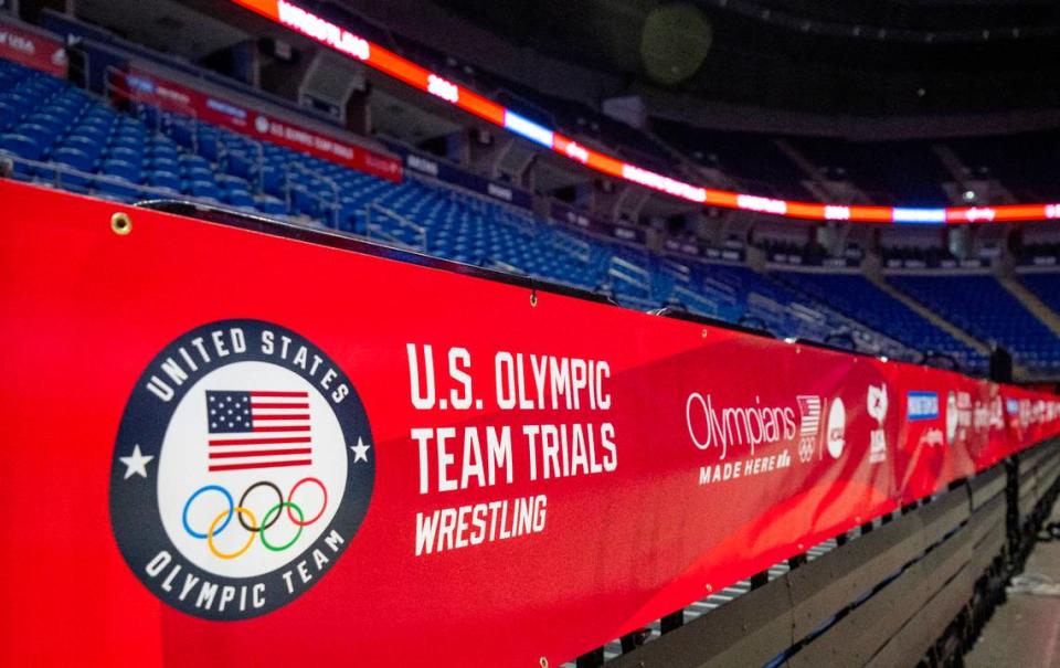 The Bryce Jordan Center is being set up for the U.S. Olympic Team Trials for wrestling.