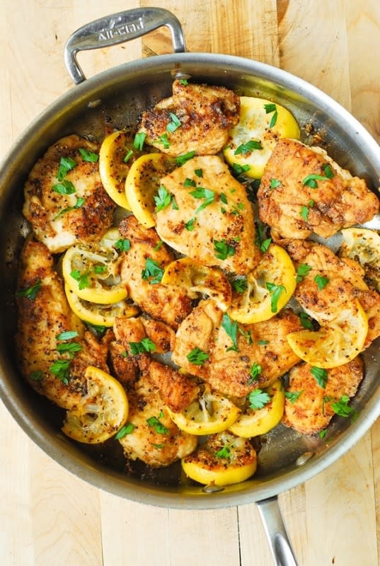 <p>Better Homes and Gardens</p><p>This lemon chicken s a quick-cooking skillet dinner perfect for weeknights. The zesty seasoning combined with a buttery lemon sauce makes a delicious dish you'll want to serve with just about everything. Serve with rice, pilaf or pasta to round out your chicken dinner.</p><p><strong>Get the recipe: <a href="https://www.bhg.com/recipe/poultry/lemon-butter-chicken-breasts/" rel="nofollow noopener" target="_blank" data-ylk="slk:Lemon Butter Chicken Breasts;elm:context_link;itc:0;sec:content-canvas" class="link ">Lemon Butter Chicken Breasts</a></strong></p>