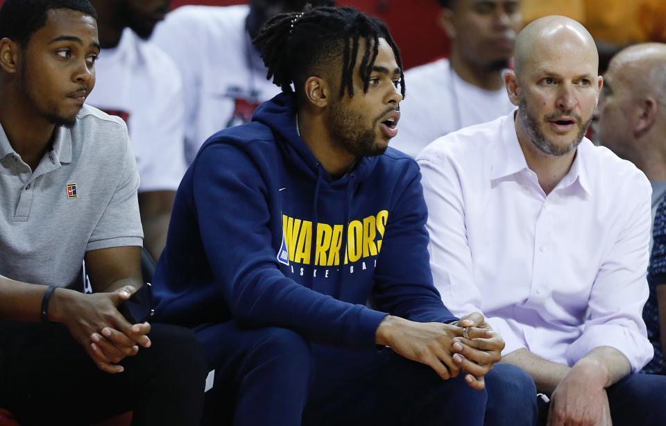 Bob Myers urged patience is seeing how D'Angelo Russell fits with the Warriors. (Getty)