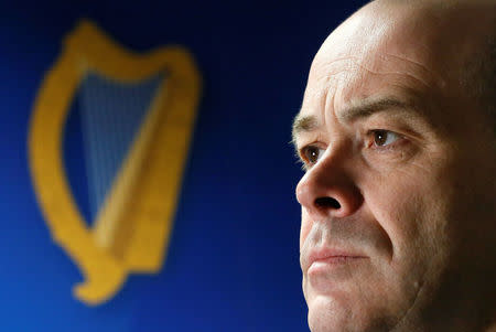 Irish Minister for Communications, Climate Action and Environment Denis Naughten reacts during an interview with Reuters in Brussels, Belgium February 27, 2017. REUTERS/Yves Herman