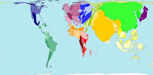   <span class="attribution"><a class="link " href="http://www.worldmapper.org/display.php?selected=360" rel="nofollow noopener" target="_blank" data-ylk="slk:Worldmapper.org / Sasi Group (University of Sheffield) and Mark Newman (University of Michigan).;elm:context_link;itc:0;sec:content-canvas">Worldmapper.org / Sasi Group (University of Sheffield) and Mark Newman (University of Michigan).</a>, <a class="link " href="http://creativecommons.org/licenses/by-nc-nd/4.0/" rel="nofollow noopener" target="_blank" data-ylk="slk:CC BY-NC-ND;elm:context_link;itc:0;sec:content-canvas">CC BY-NC-ND</a></span>