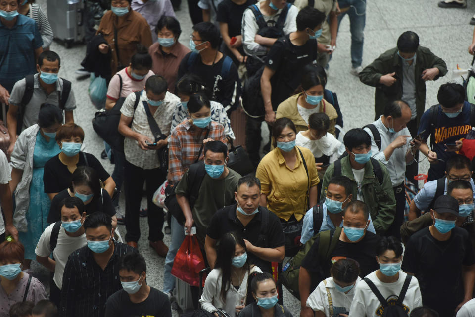 HANGZHOU, CHINA - SEPTEMBER 9 2022: Travellers wait for trains at a railway station in Hangzhou in Zhejiang province Friday, Sept. 9, 2022, the eve of the traditional Mooncake Festival. (Photo credit should read LONG WEI/ Feature China/Future Publishing via Getty Images)