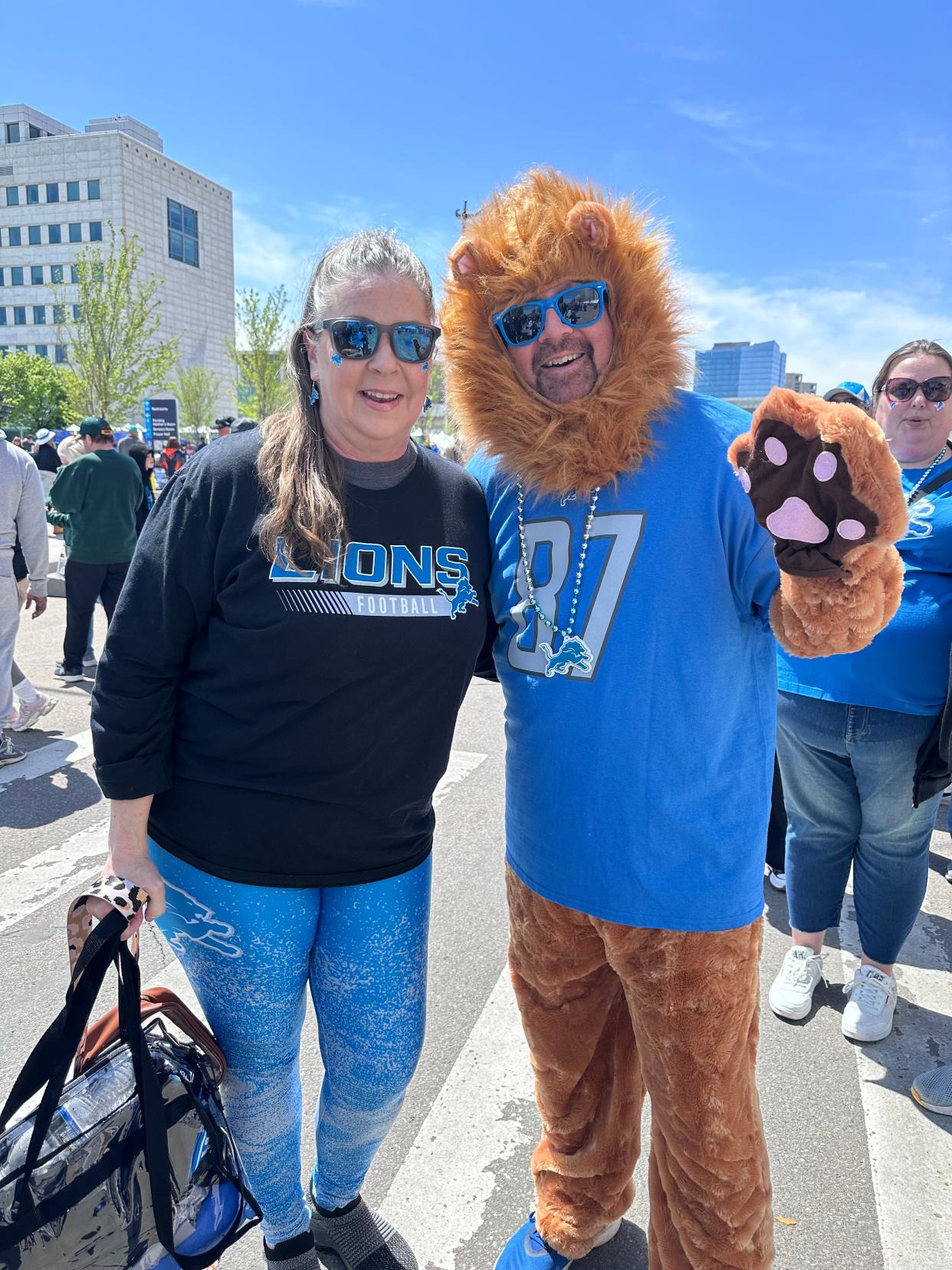 Allan Van Ess, 57 of Grand Rapids, dressed up as a Lion to show his team pride. He came to the NFL draft with his partner, Deborah Van Ess, 54 of Grand Rapids.