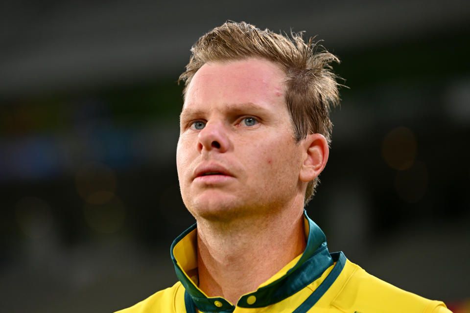 Steve Smith reacts after a match.