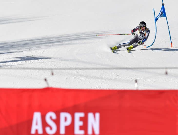 Ski racer on Aspen World Cup course