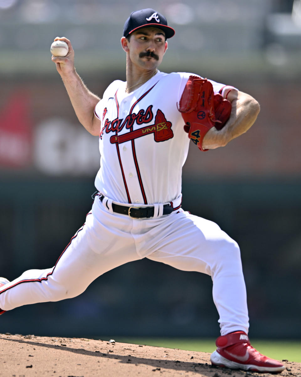 Atlanta Braves pitcher Spencer Strider delivers in the first inning of a baseball game against the Philadelphia Phillies, Sunday, Sept. 18, 2022, in Atlanta. (AP Photo/Edward M. Pio Roda)