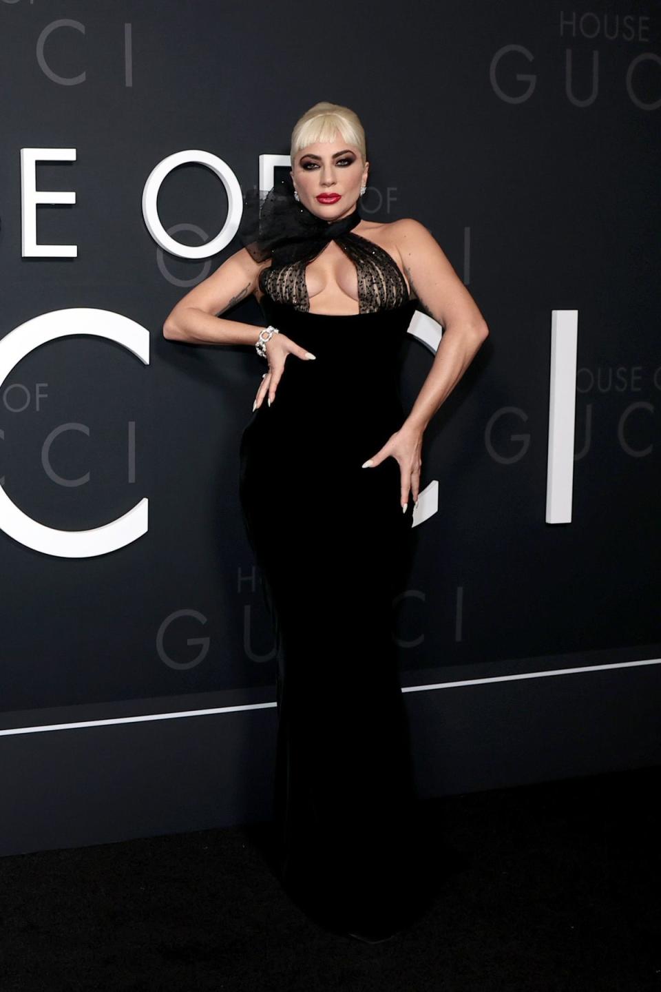 Lady Gaga at the New York premiere of ‘House of Gucci’ wearing Armani Privé (Getty Images)