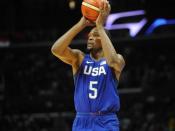 July 24, 2016; Los Angeles, CA, USA; USA guard Kevin Durant shoots against China in the first half during an exhibition basketball game at Staples Center. Mandatory Credit: Gary A. Vasquez-USA TODAY Sports