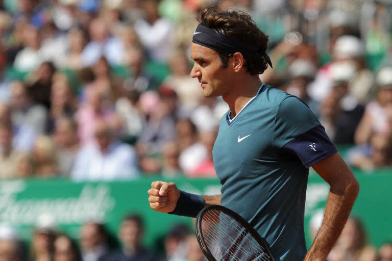 Switzerland's Roger Federer reacts during his Monte-Carlo ATP Masters Series Tournament tennis match against Serbia's Novak Djokovic on April 19, 2014 in Monaco