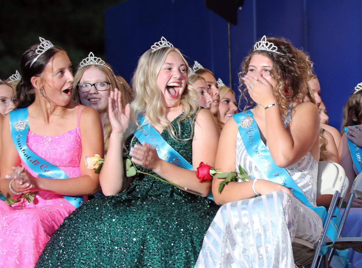 Kalayna Durr of Henry Country, right, was coronated Iowa State Fair Queen on the Anne and Bill Riley Stage at the Iowa State Fair.