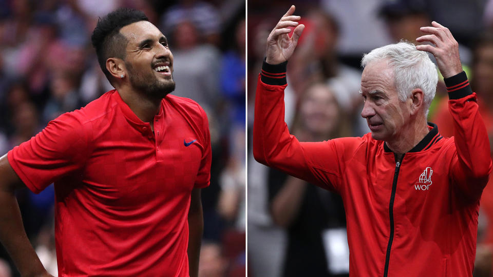 Nick Kyrgios and John McEnroe were fuming after a controversial decision at the Laver Cup. Pic: Getty