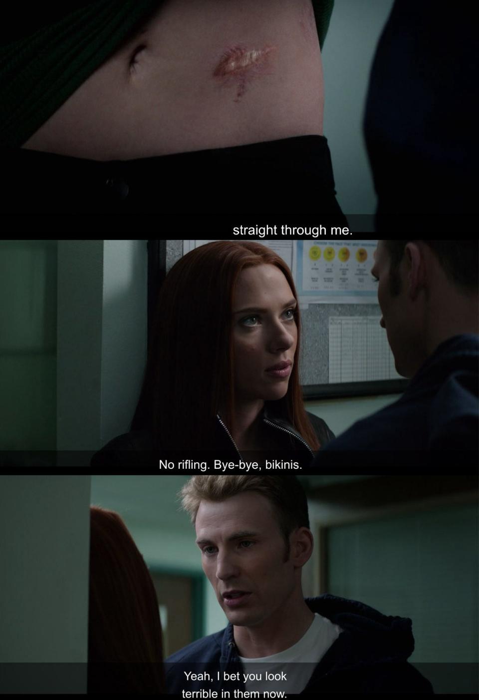 Nat reveals she was shot by the Winter Soldier.