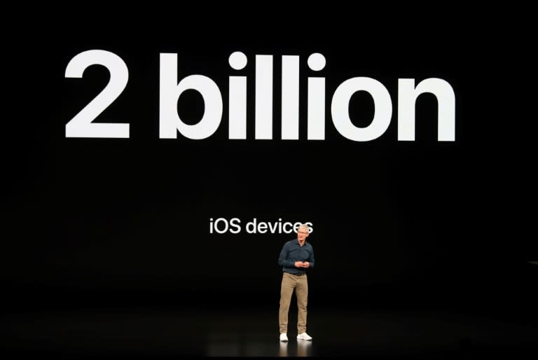 Cook announced that Apple was close to shipping its two billionth iOS device