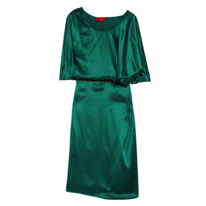 Emerald green satin dress by Lanvin: Jewelled Colour Party Dresses Fashion Trend