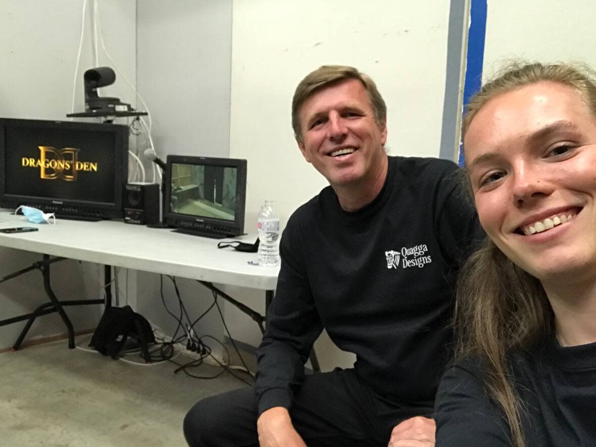 Carl and Janine Heinrichs snapped a picture in the moments before pitching their bed frame company to investors on Dragons' Den. They ended up getting two offers. (Submitted by Carl Heinrichs - image credit)