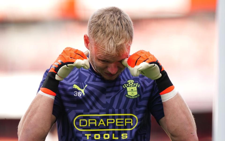 Emotional return: Aaron Ramsdale wiped away tears after being applauded by the Arsenal fans (Zac Goodwin/PA Wire)