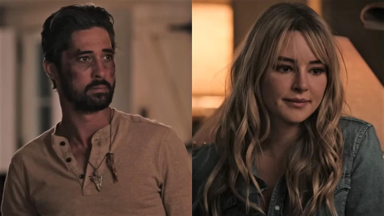  Ryan Bingham as Walker and Hassie Harrison as Laramie on Yellowstone. 