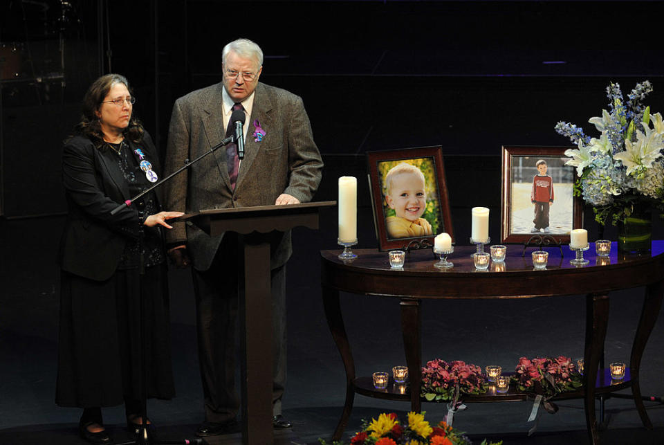 a funeral service for the two young boys