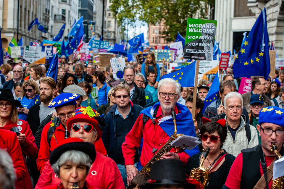 Anti-Brexit protesters rally in central London on Saturday (Picture: Getty)