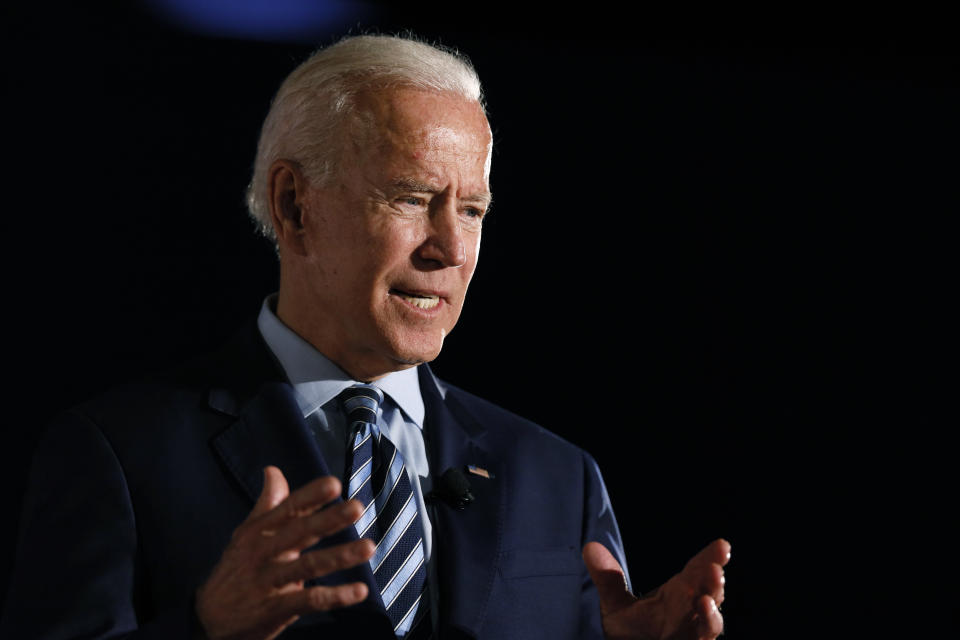 Former Vice President and Democratic presidential candidate Joe Biden speaks during a presidential candidates forum sponsored by AARP and The Des Moines Register, Monday, July 15, 2019, in Des Moines, Iowa. (AP Photo/Charlie Neibergall)