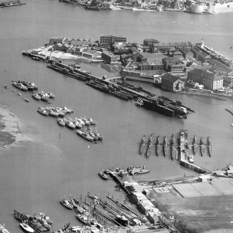 An aerial view of HMS <em>Dolphin</em>, date unknown. <em>Unknown author</em>