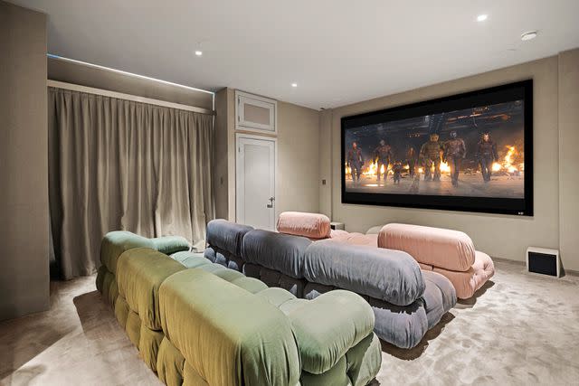 <p>Jeremy Spann</p> Theater room in Zoe Saldaña's L.A. home.