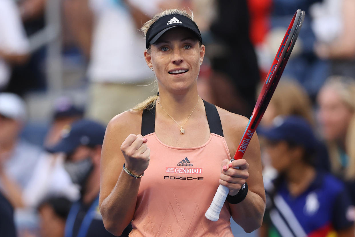 NEW YORK, NEW YORK - SEPTEMBER 03: Angelique Kerber of Germany waves to the crowd after defeating Sloane Stephens of the United States during her Women's Singles third round match on Day Five at USTA Billie Jean King National Tennis Center on September 03, 2021 in New York City. (Photo by Matthew Stockman/Getty Images)