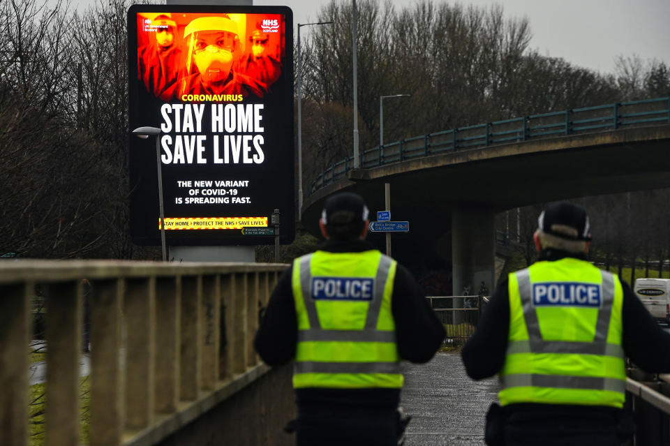 Image: A Covid-19 information board in Glasgow this week (Andy Buchanan / AFP - Getty Images)