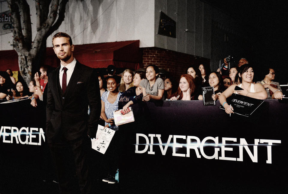 LOS ANGELES, CA - MARCH 18:  (EDITORS NOTE: This image was processed using digital filters)  Actor Theo James attends Summit Entertainment's 'Divergent' Premiere at Regency Bruin Theatre on March 18, 2014 in Los Angeles, California.  (Photo by Jason Kempin/Getty Images)