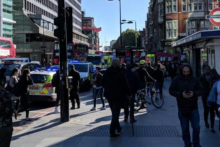 Emergency services rushed to the scene at Warren Street on Monday: @adamrh/Twitter