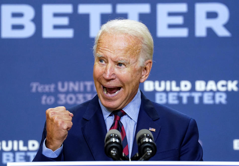 Joe Biden discuss the effects on the U.S. economy of the Trump administration's response to the coronavirus disease (COVID-19) pandemic during a speech in Wilmington, Delaware, U.S. on September 4, 2020. (Kevin Lamarque/Reuters)