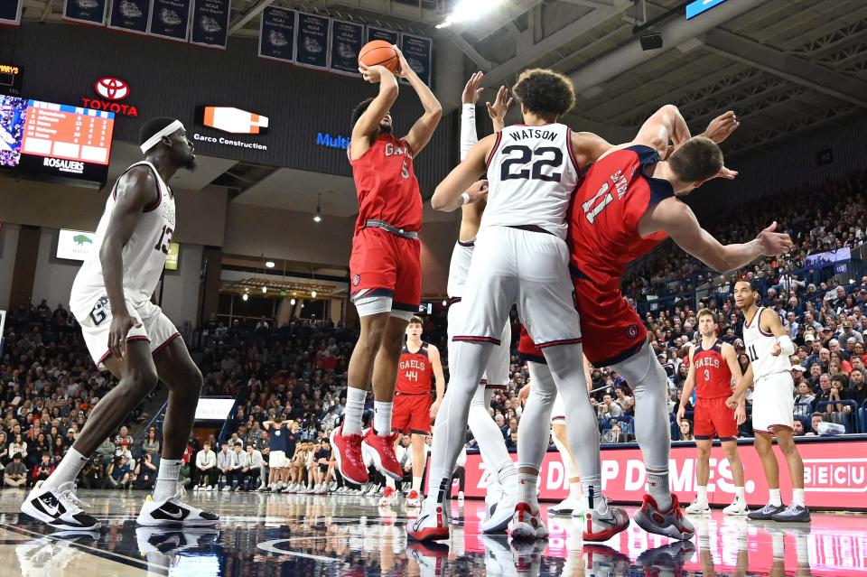 St. Mary's forward Joshua Jefferson shoots the ball against Gonzaga on Feb. 3 at Spokane, Wash.