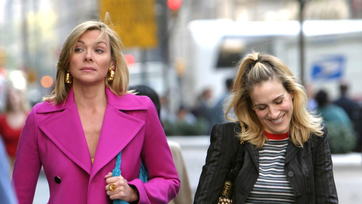 kim cattrall and sarah jessica parker on location for 