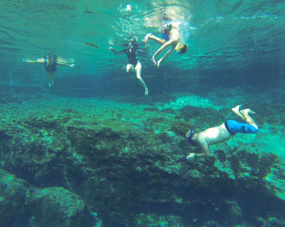 People swim in the main spring at Ichetucknee Springs State Park in Fort White.