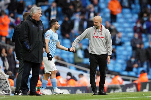 Pep Guardiola brings on Sergio Aguero for his last Premier League appearance for Manchester City