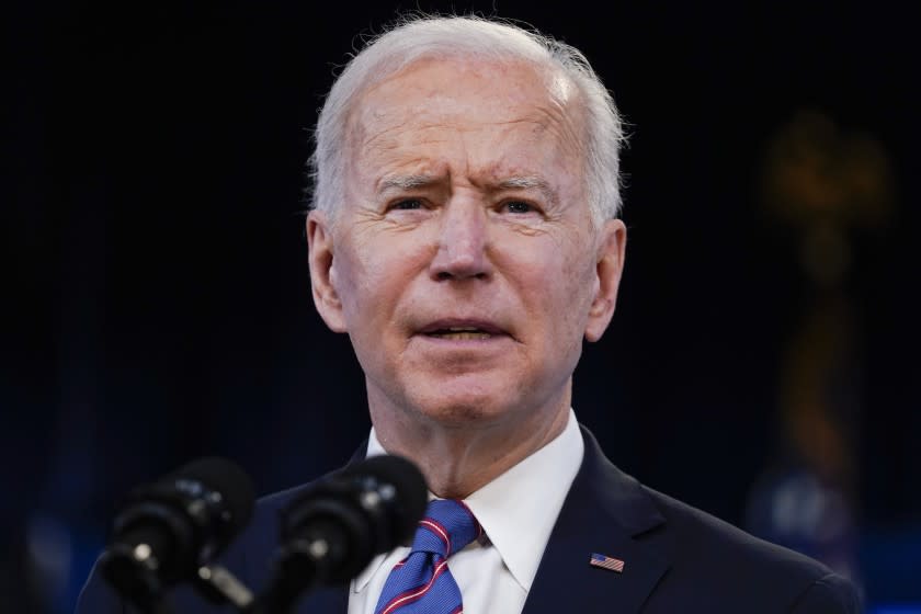 President Joe Biden speaks during an event to mark Equal Pay Day in the South Court Auditorium in the Eisenhower Executive Office Building on the White House Campus Wednesday, March 24, 2021, in Washington. (AP Photo/Evan Vucci)