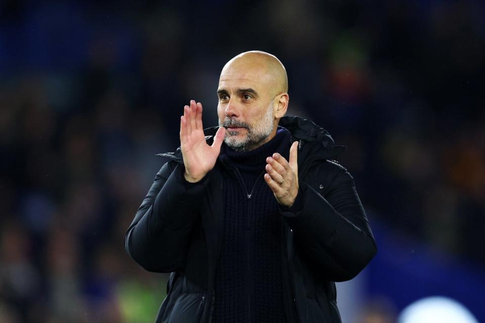 Focused: Guardiola refuses to get carried away despite Man City’s title advantage (Getty Images)