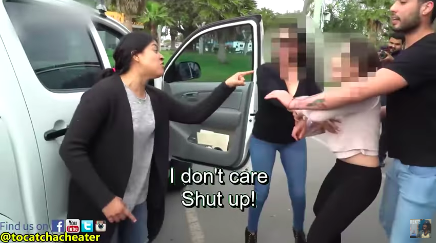 Things get very aggressive as the daughter confronts the mum with violence before giving her a chance to explain anything. Photo: YouTube/To Catch A Cheater