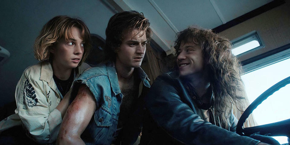 From left: Maya Hawke as Robin Buckley, Joe Keery as Steve Harrington and Joseph Quinn as Eddie Munson in Stranger Things - Credit: Courtesy of Netflix