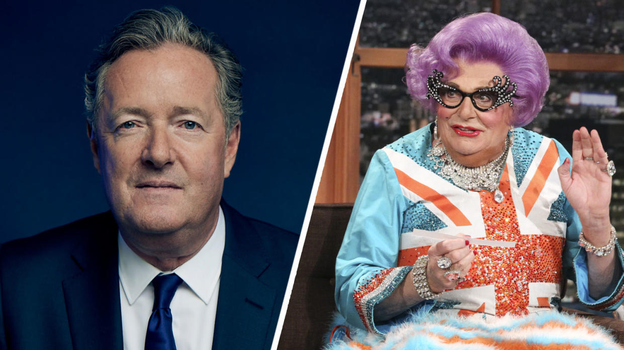 Piers Morgan criticised Melbourne Comedy Festival for 'uncancelling' Barry Humphries. (Talk TV/Getty)