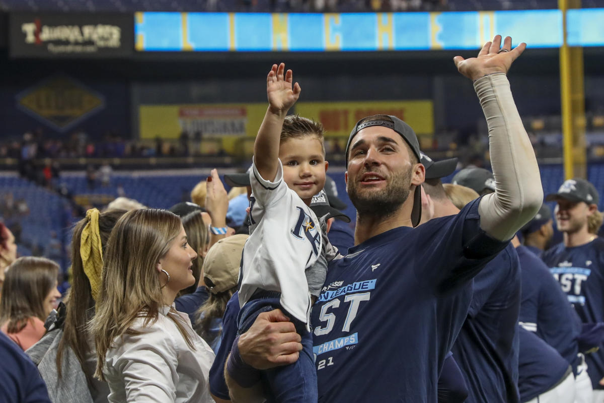 St. Petersburg, FL. USA; A Tampa Bay Rays fan proudly wears his