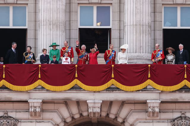 <p>ADRIAN DENNIS/AFP via Getty</p> Royals on the balcony of Buckingham Palace at Trooping the Colour in June 2023.
