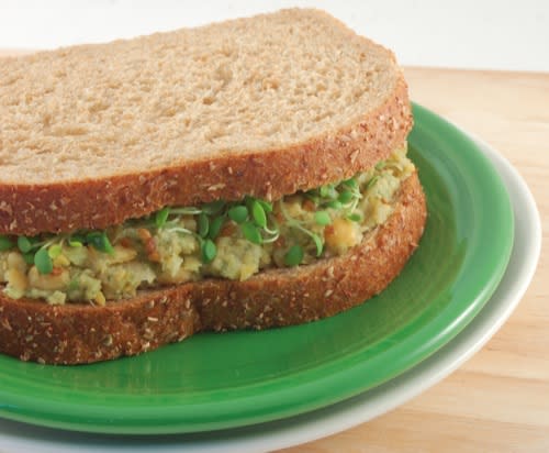 <p>There are many tuna-less salad recipes using chickpeas, otherwise known as garbanzo beans, and loaded with protein and key nutrients. <a rel="nofollow noopener" href="https://yamchops.com/product/tuna-less-tuna-sandwich-box/" target="_blank" data-ylk="slk:Yamchops" class="link ">Yamchops</a>, a veggie butcher shop in Toronto, sells their own version of this fishless delicacy called tuna-less tuna. Or create your own with <a rel="nofollow noopener" href="https://happyherbivore.com/recipe/mock-tuna-salad/" target="_blank" data-ylk="slk:Happy Herbivore" class="link ">Happy Herbivore</a>‘s mock tuna salad recipe loaded with protein, is easy to make, and tastes great. Either way, you will be contributing to your health and ocean conservation. <i>(Photo via <a rel="nofollow noopener" href="https://happyherbivore.com/recipe/mock-tuna-salad/" target="_blank" data-ylk="slk:Happy Herbivore" class="link ">Happy Herbivore</a>)</i> </p>
